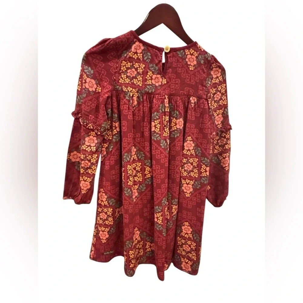 Matilda Jane Girls Burgundy Floral Lace Yoke Long Sleeve‎ Dress Size 14